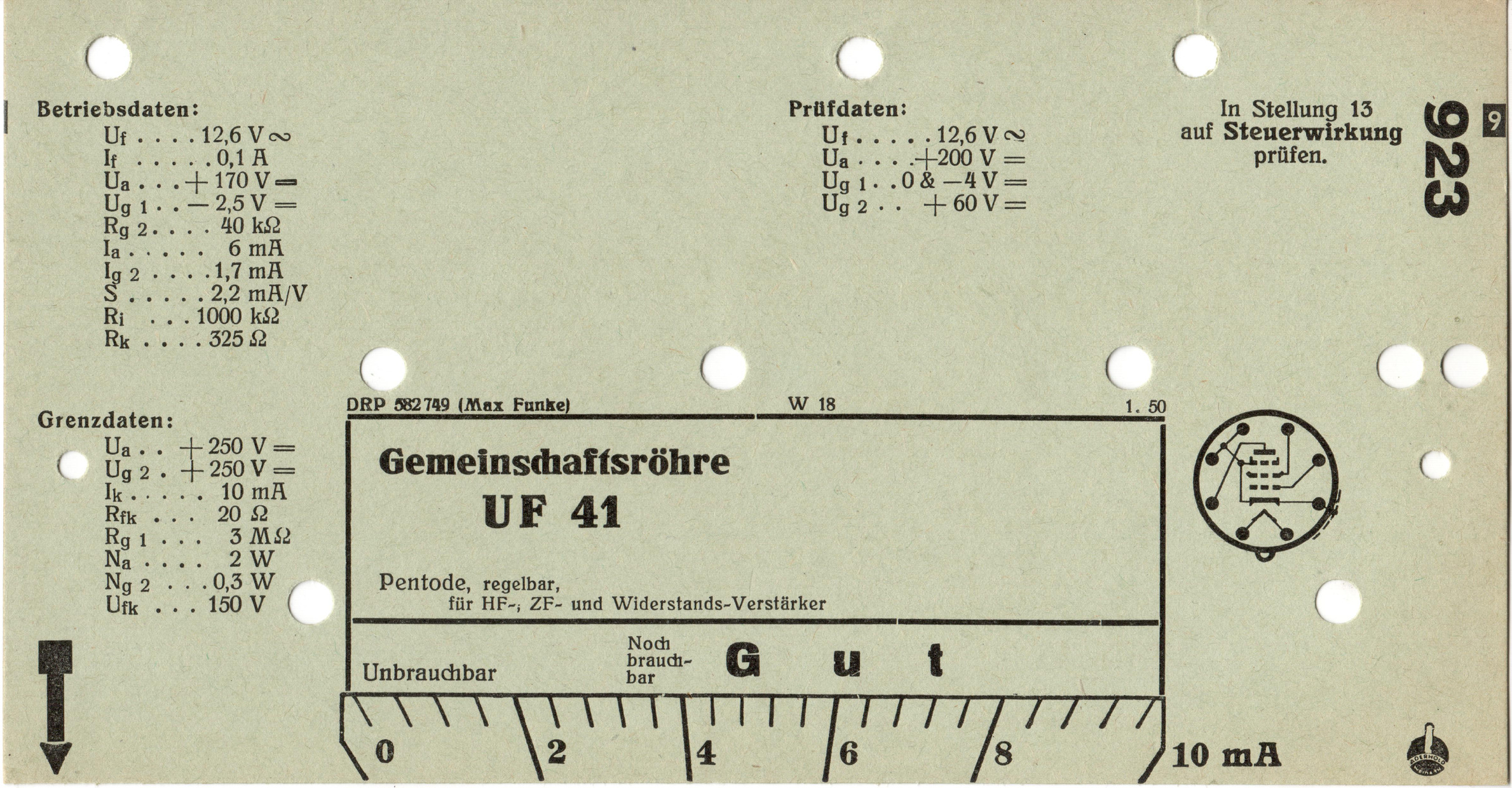 Scan der Prüfkarte Nummer 923